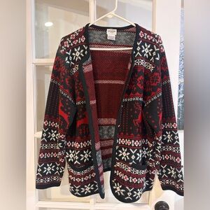 Liz Baker 1X Cardigan Fair Isle Christmas Holiday Winter Sweater Black Red
